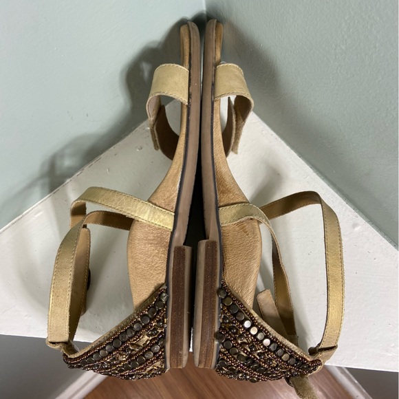 Aetrex Brenda Beaded Bronze Gold Bronze Leather Sandals Size 11 Flat Flats - Picture 2 of 14